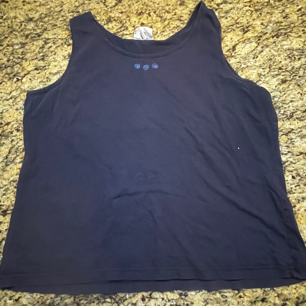 Northern Reflections Vintage Navy Blue Cotton Embroidered Floral Tank Top XL